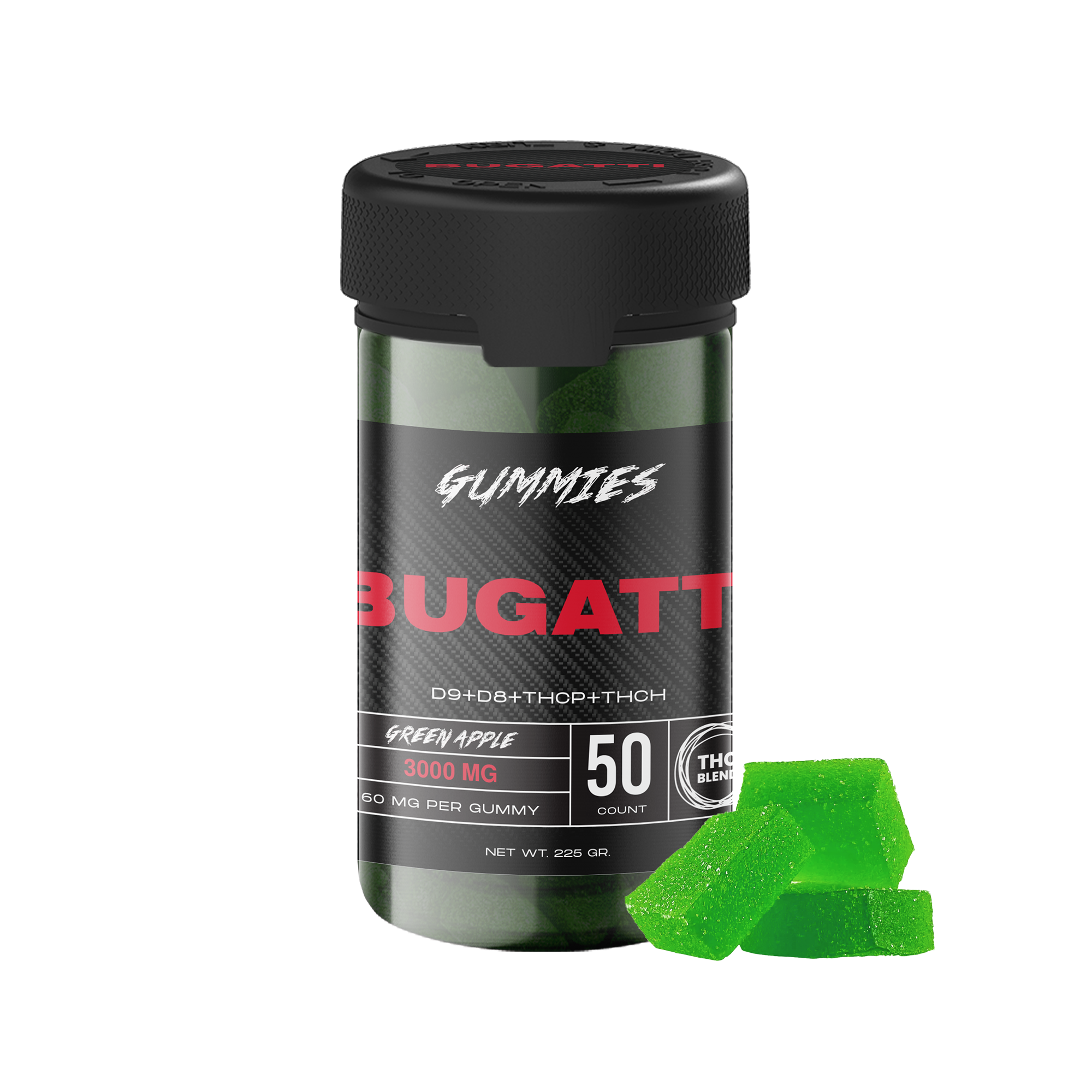 BUGATTI GUMMIES - 3000MG - GREEN APPLE 50PCS - MIXED BLEND